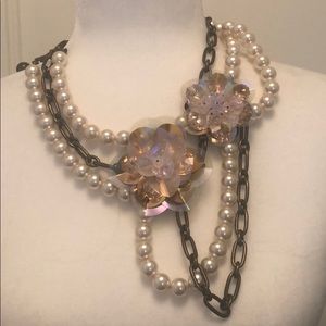 Lanvin New pearl, flower, brass necklace